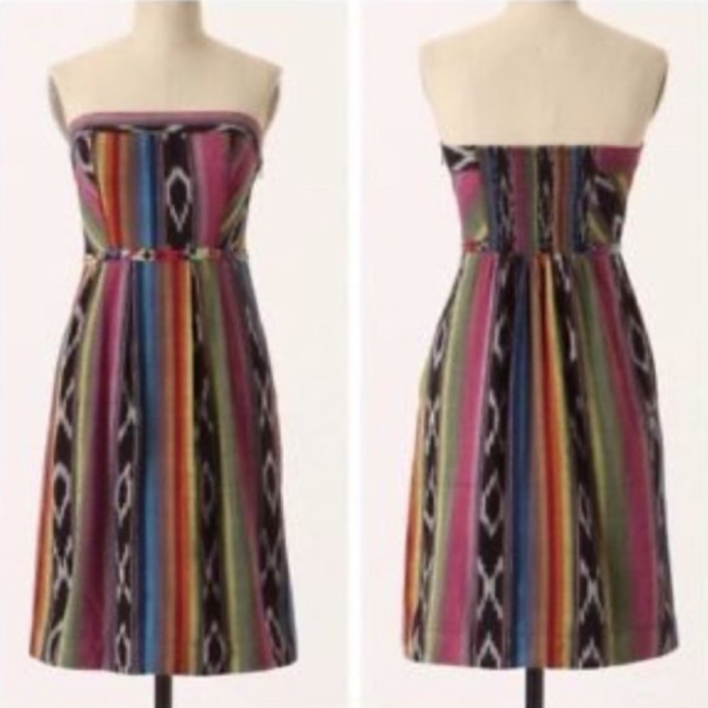 Edme and Esyllte Anthropologie Pueblo Strapless Striped Ikat Dress Beaded